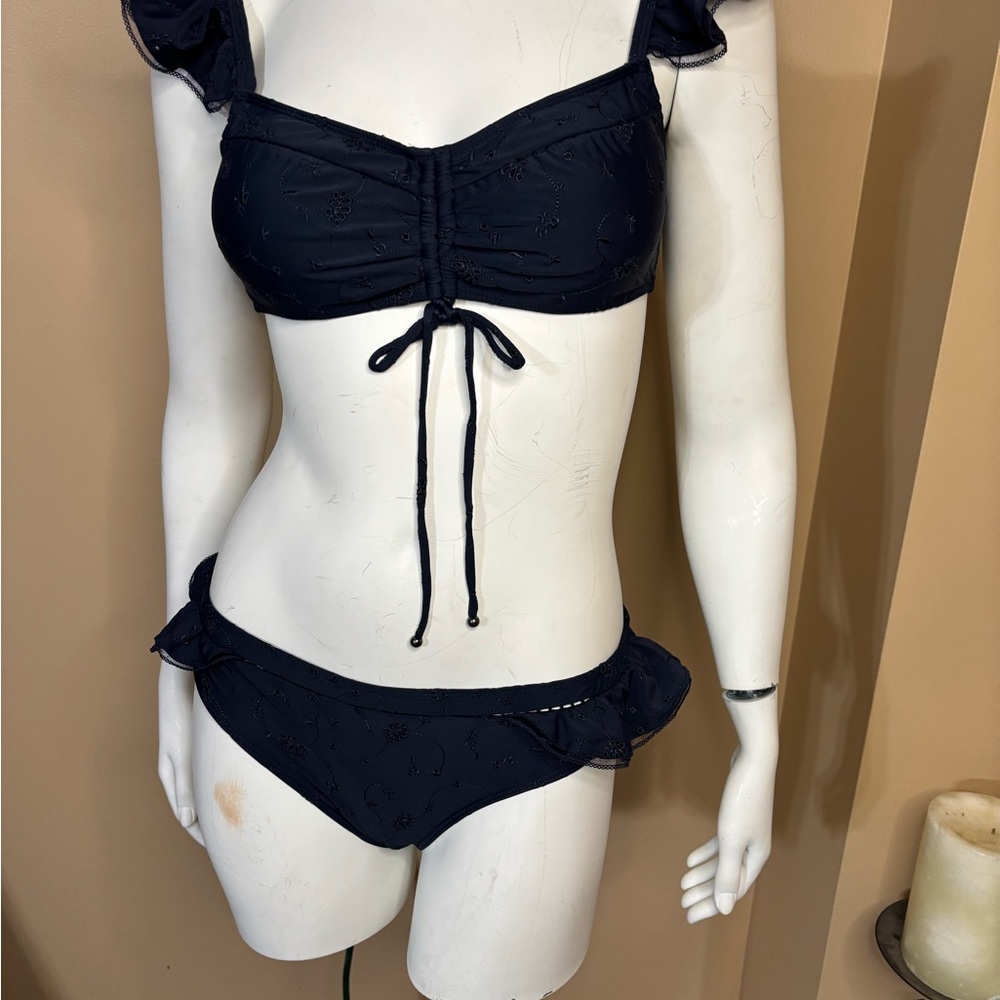 Jonathan Simkhai Blue Ruffle Bikini Set - Picture 2 of 13